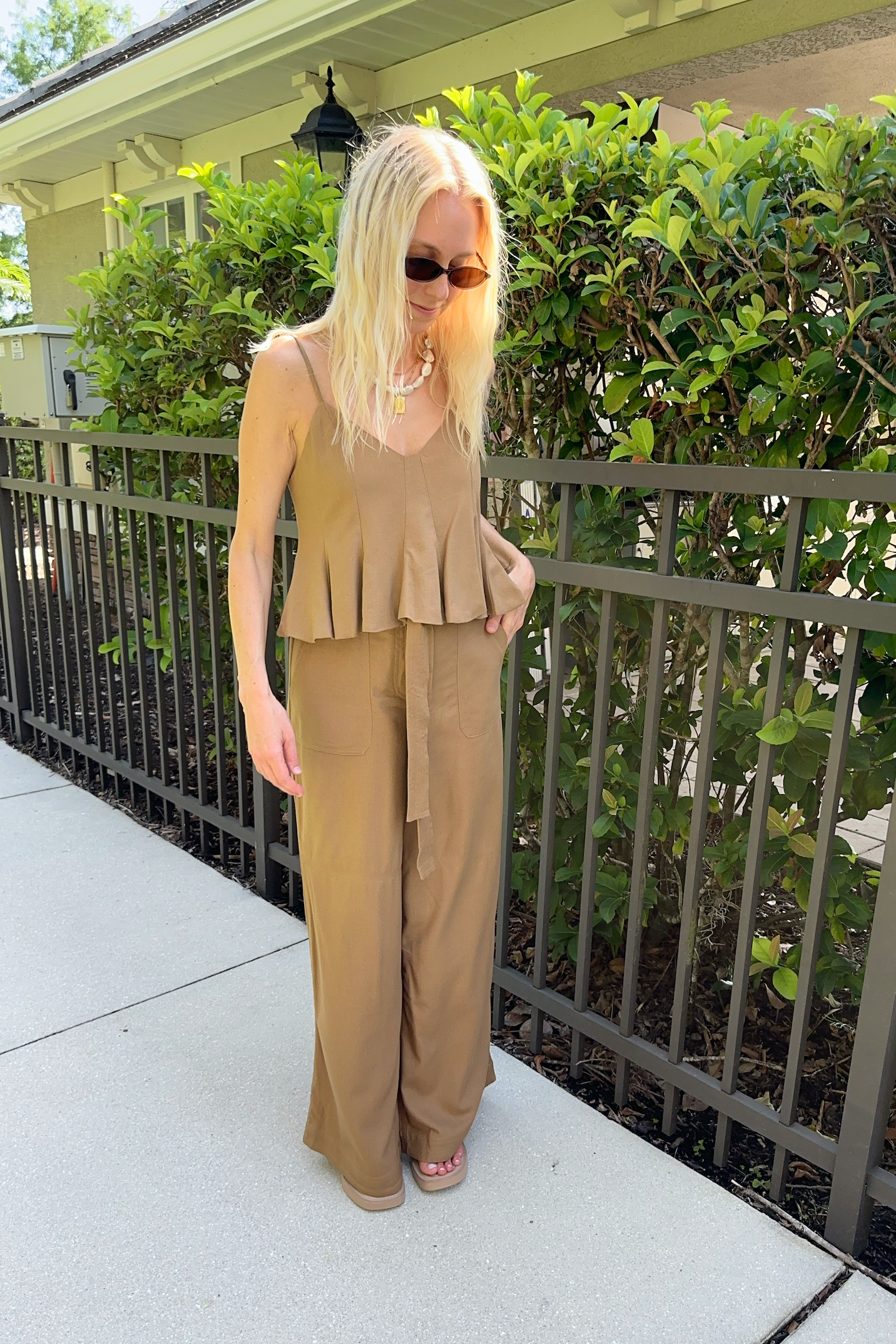 Desert Palm Sleeveless Flared Top