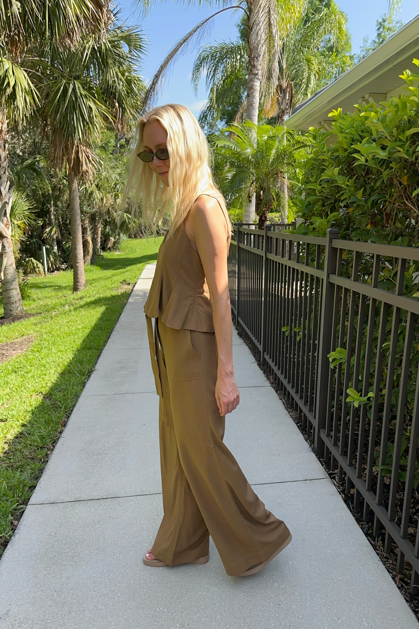Desert Palm Sleeveless Flared Top
