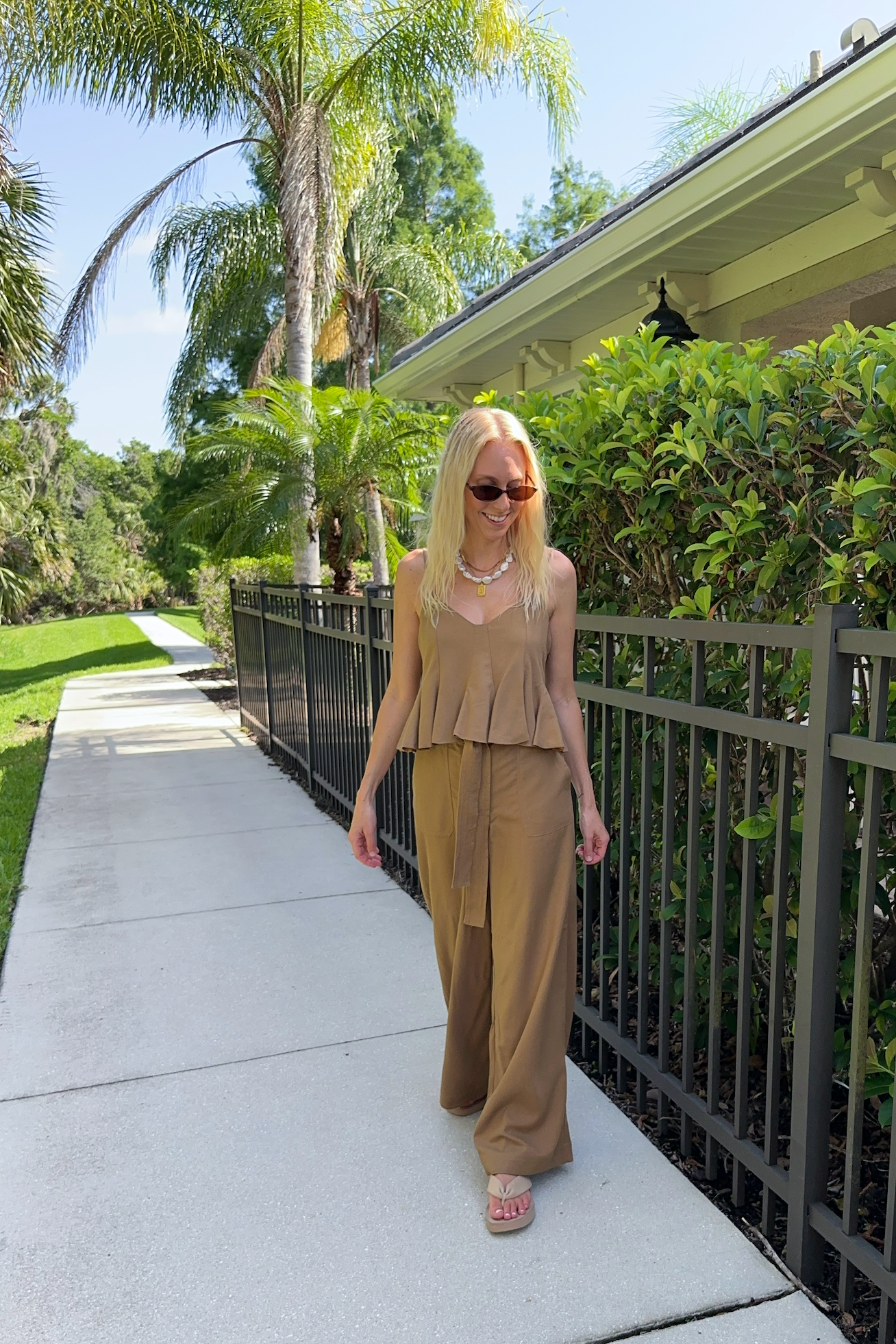 Desert Palm Sleeveless Flared Top
