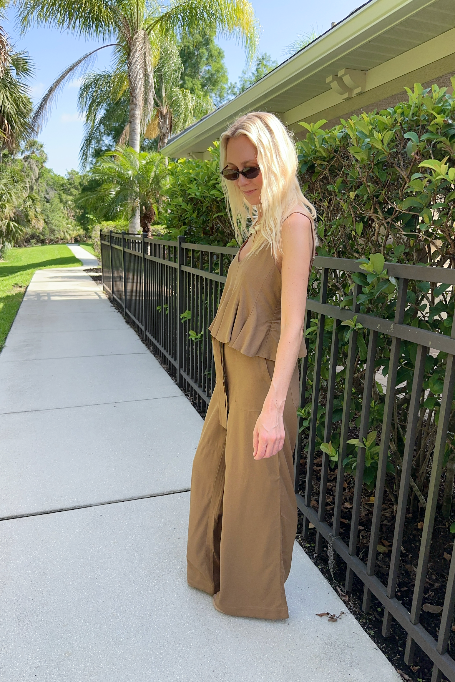 Desert Palm Sleeveless Flared Top