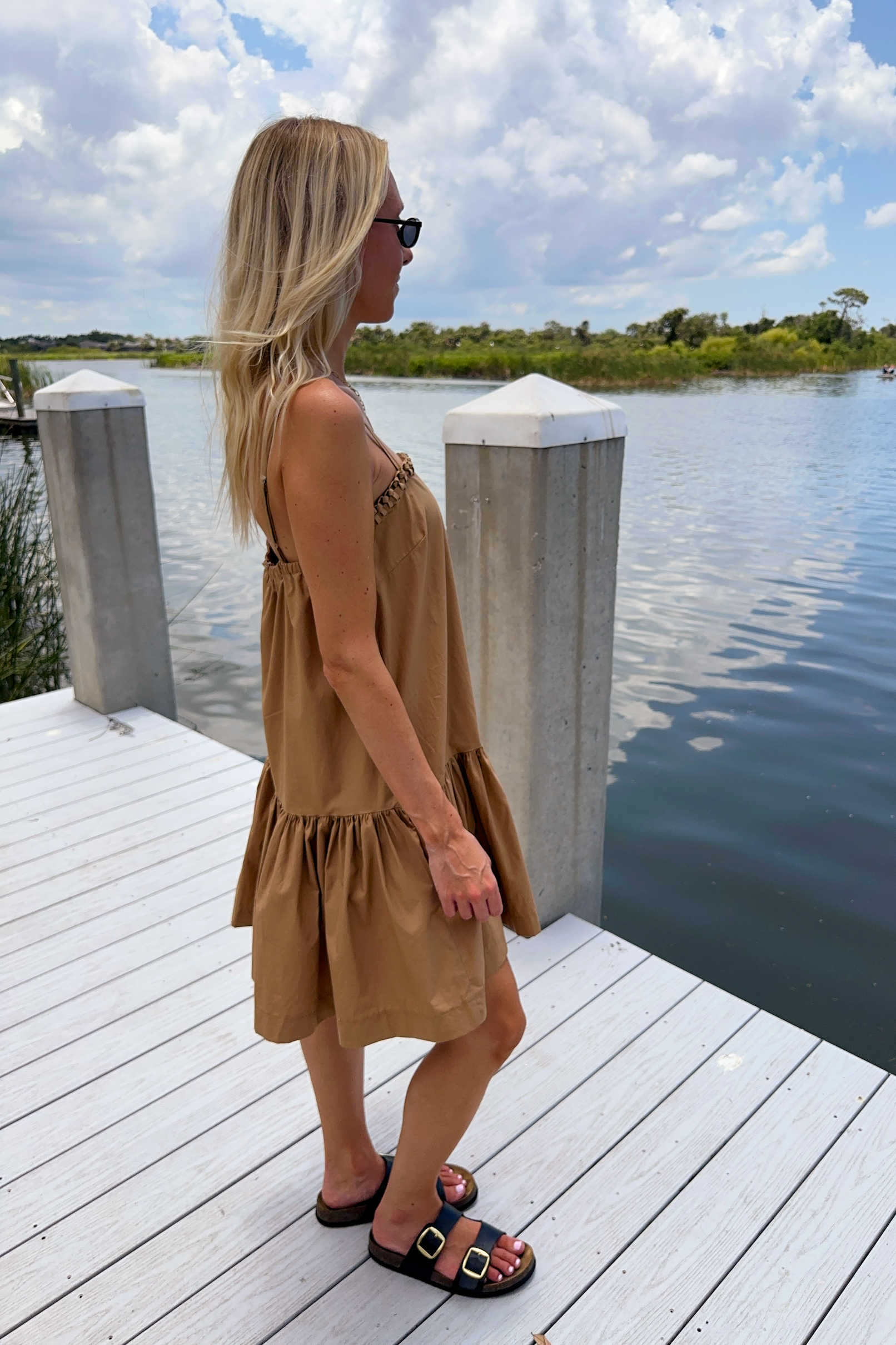 Mocha Sleeveless Flounce Dress
