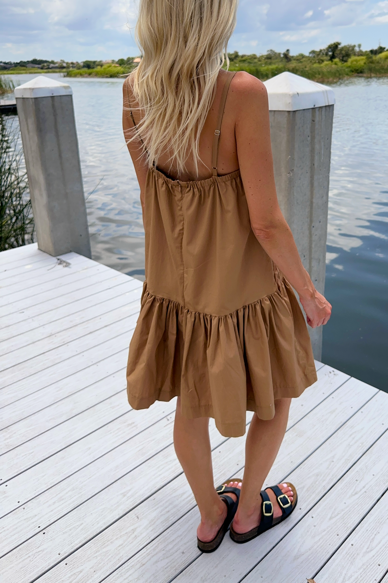 Mocha Sleeveless Flounce Dress