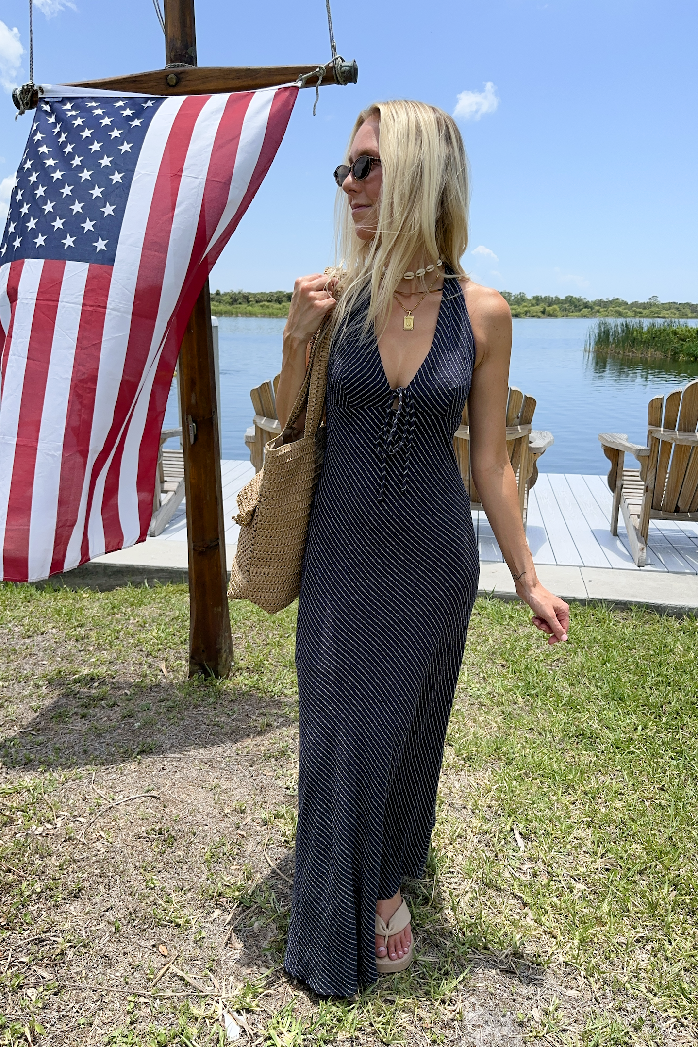 Navy Halter Neck Maxi Dress