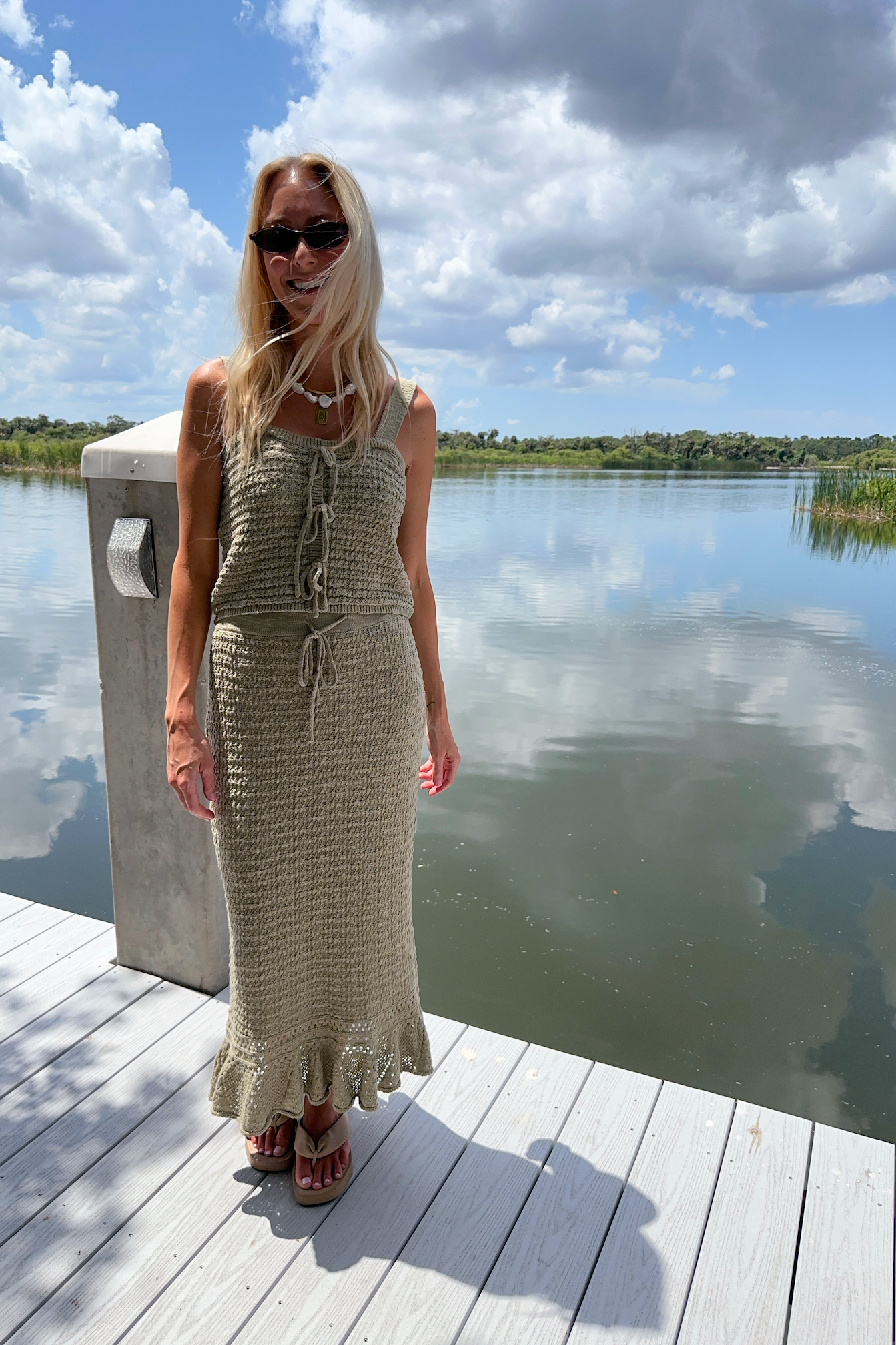 Sage Crochet Sleeveless Knit Top