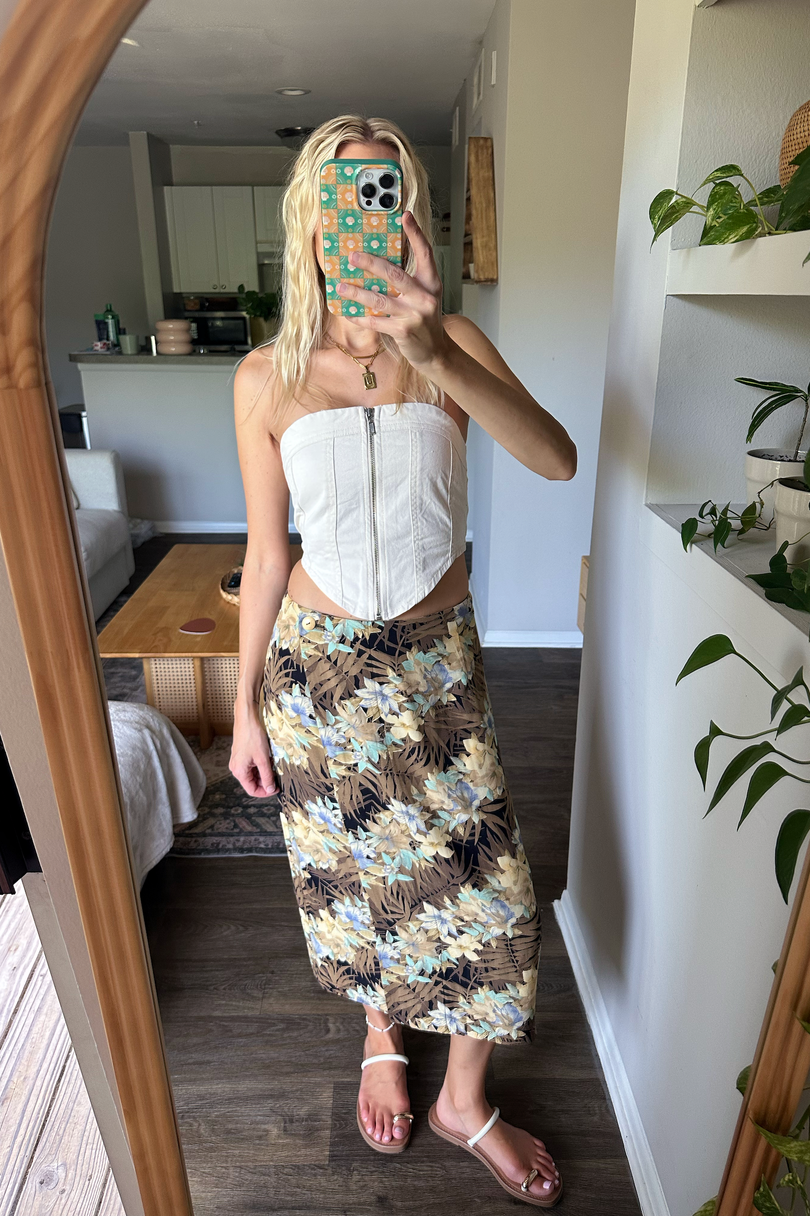 Vintage Hawaiian Print Wrap Midi Skirt
