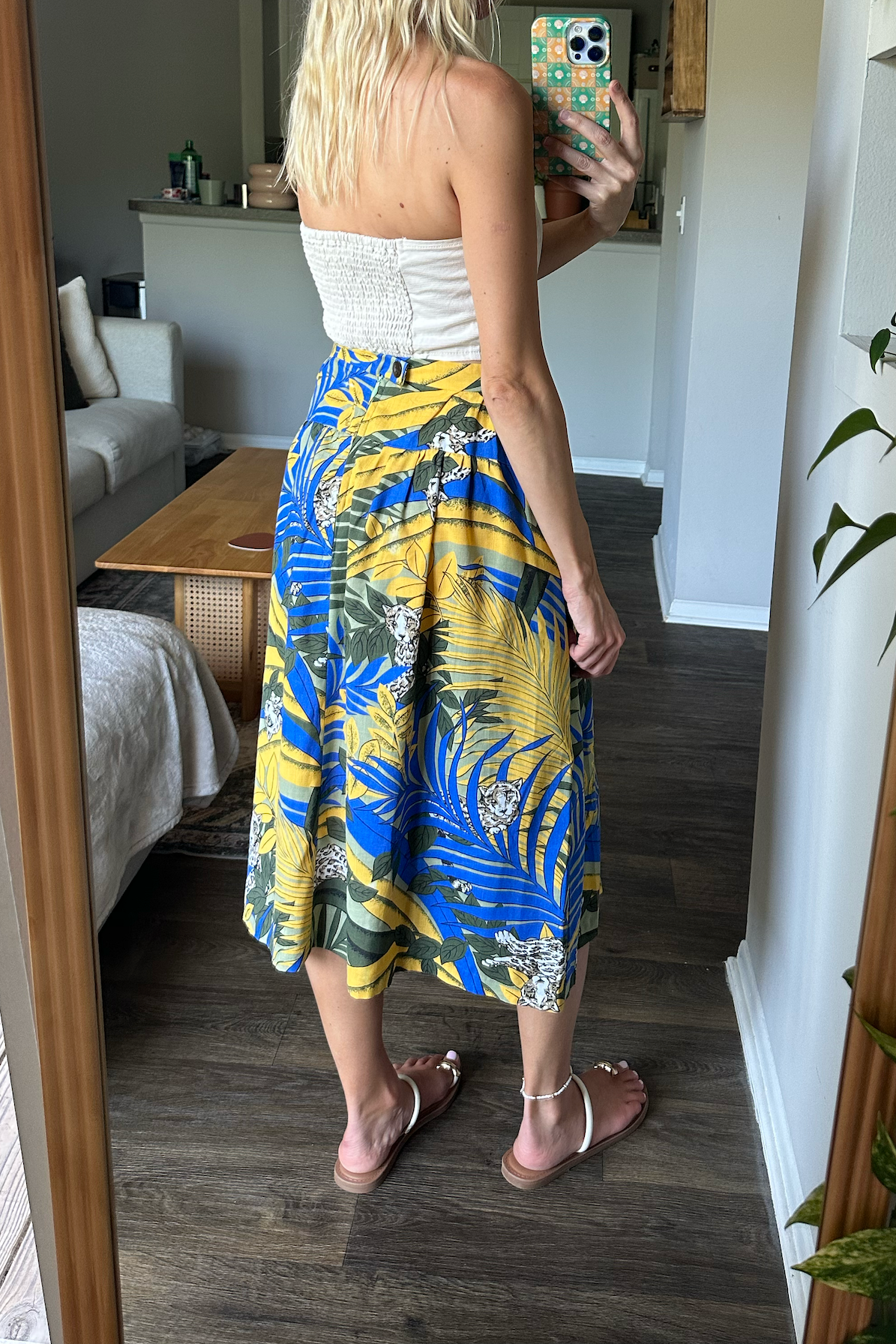 Vintage Hawaiian Tropical Leopard Print Midi Skirt