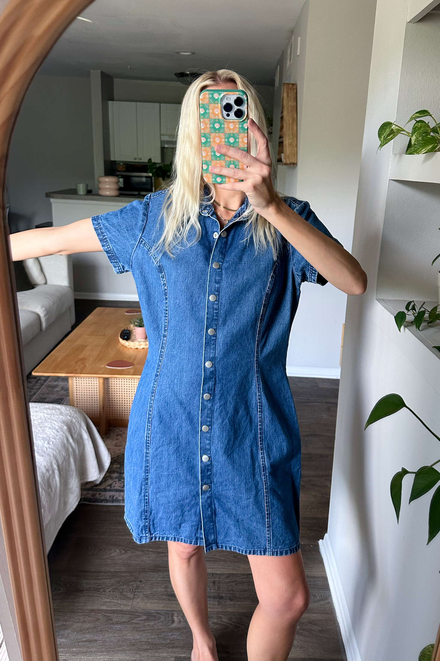Vintage (L) 90s Short Sleeve Denim Mini Dress