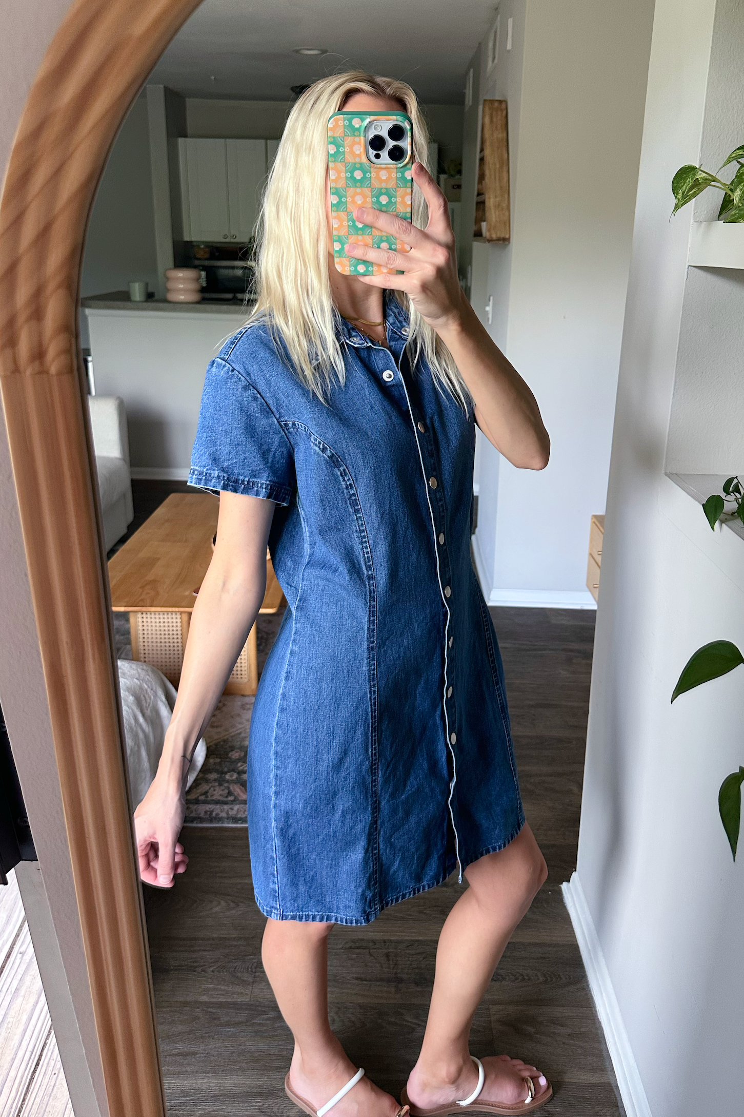 Vintage (L) 90s Short Sleeve Denim Mini Dress