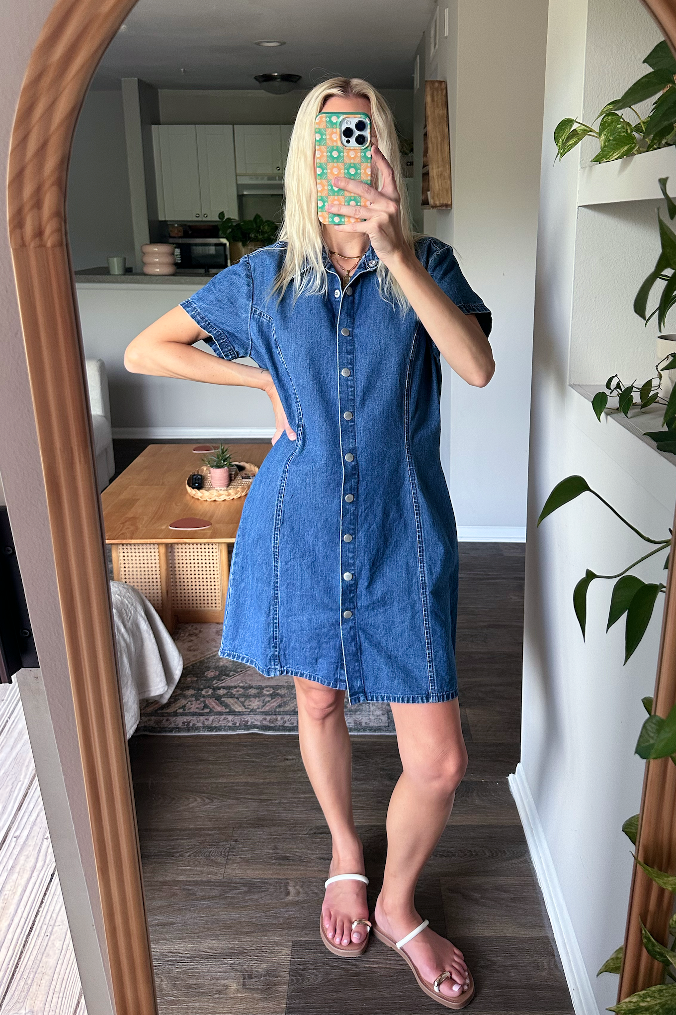 Vintage (L) 90s Short Sleeve Denim Mini Dress