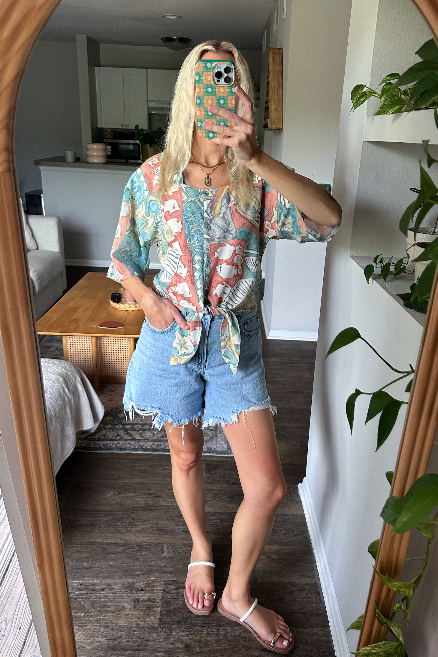 Vintage (S) Tropical Hawaiian Tie Front Top