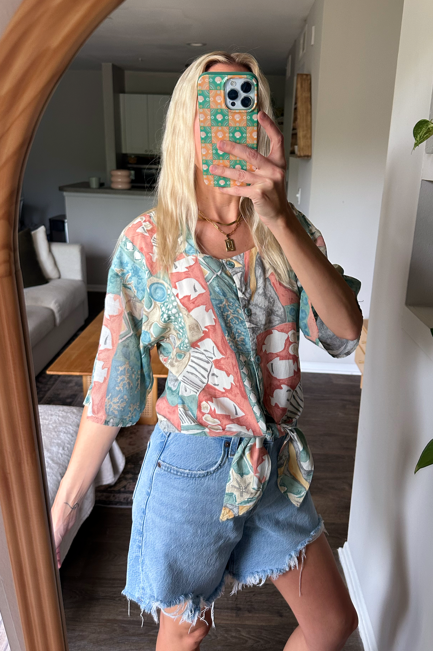 Vintage (S) Tropical Hawaiian Tie Front Top