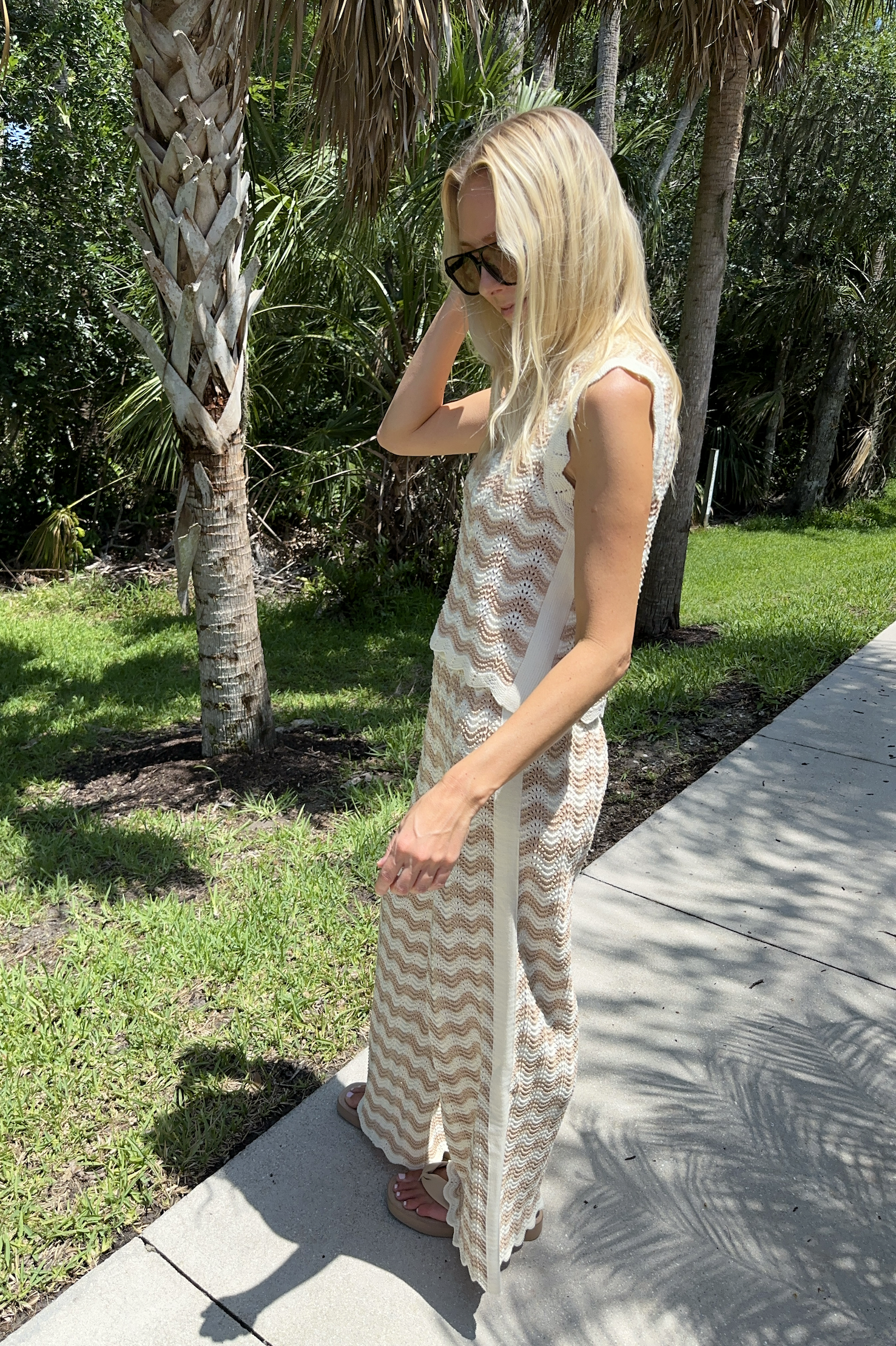 Wavy Chevron Crochet Knit Sleeveless Top