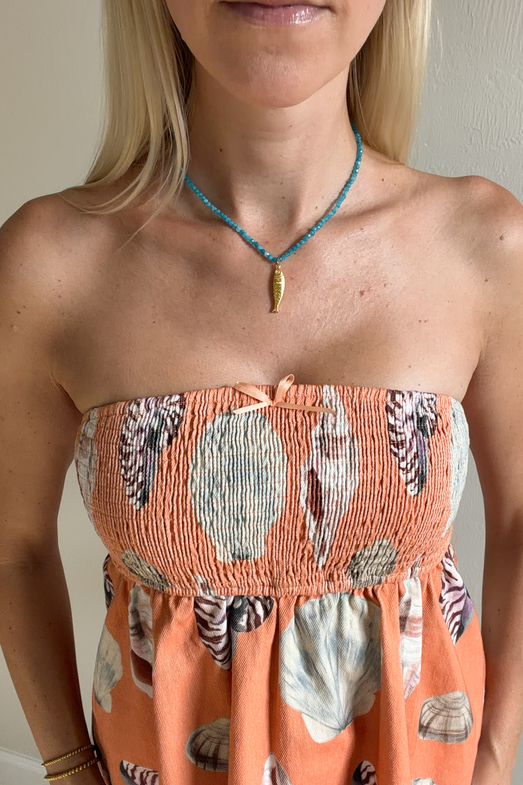18k Gold Non Tarnish Fish Beaded Necklace