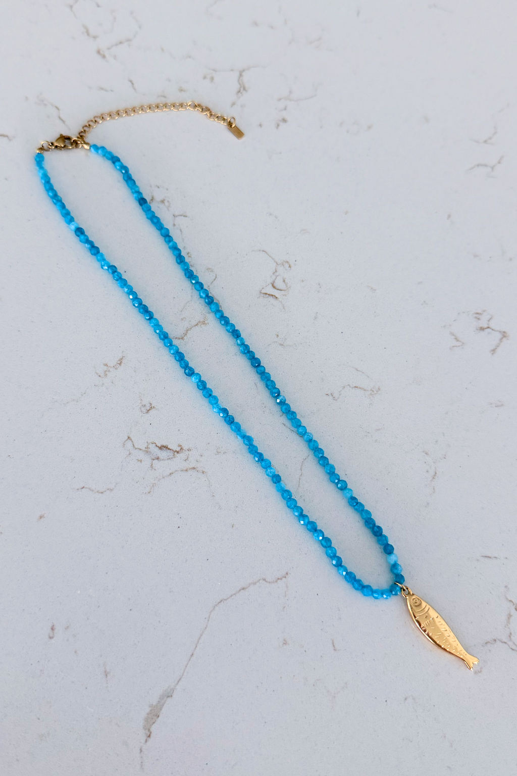 18k Gold Non Tarnish Fish Beaded Necklace