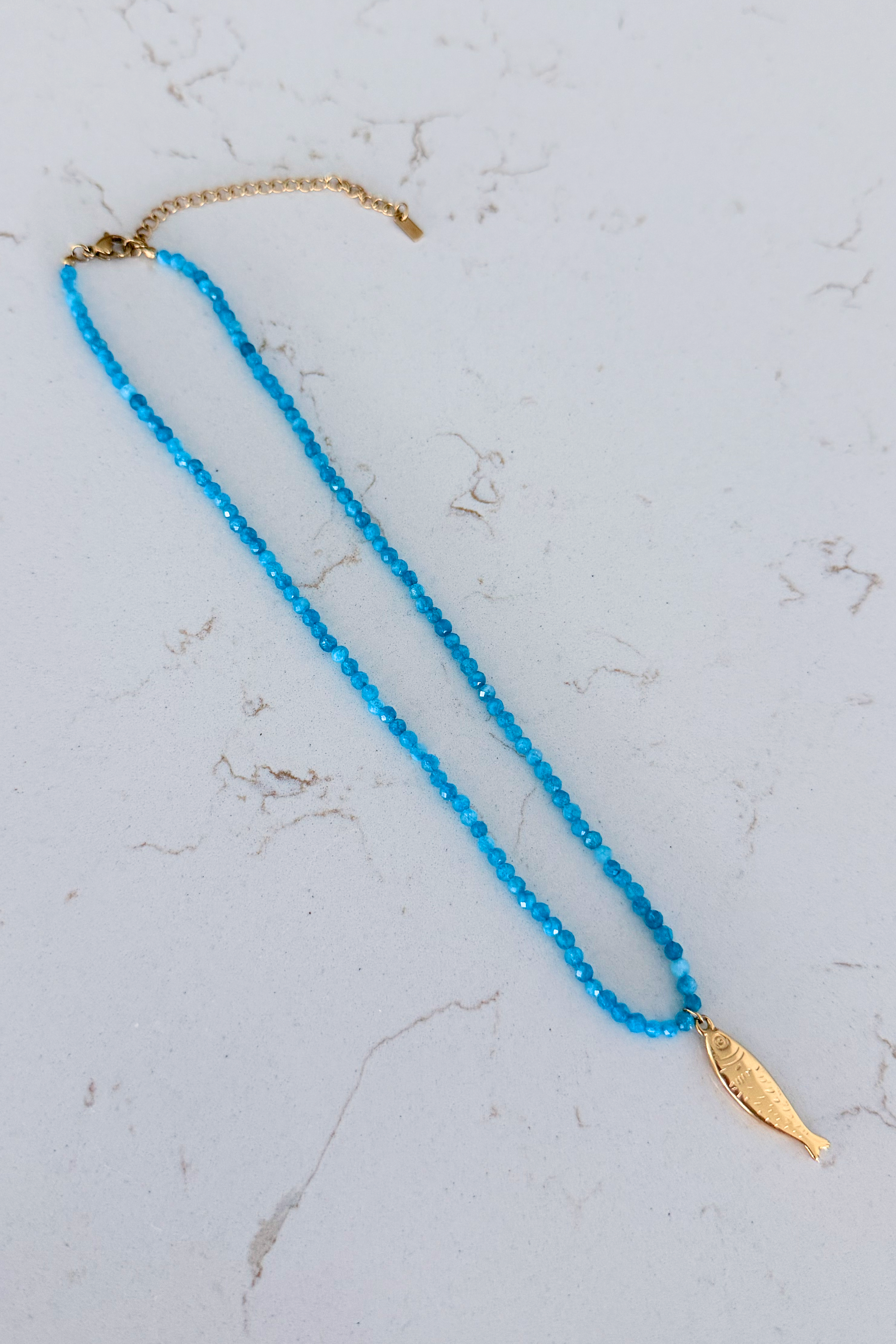18k Gold Non Tarnish Fish Beaded Necklace
