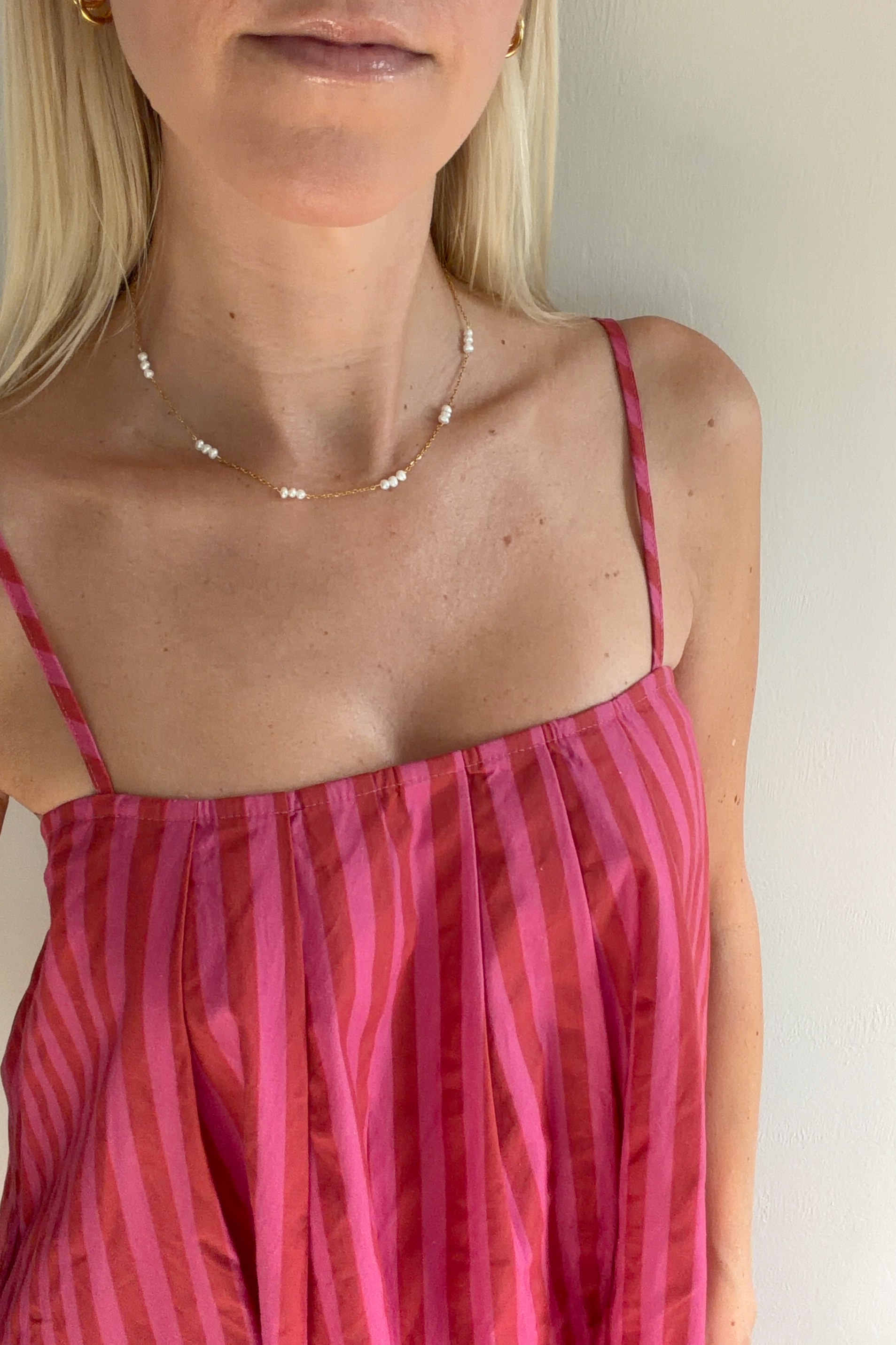 18k Gold Non Tarnish Multi Pearl Necklace