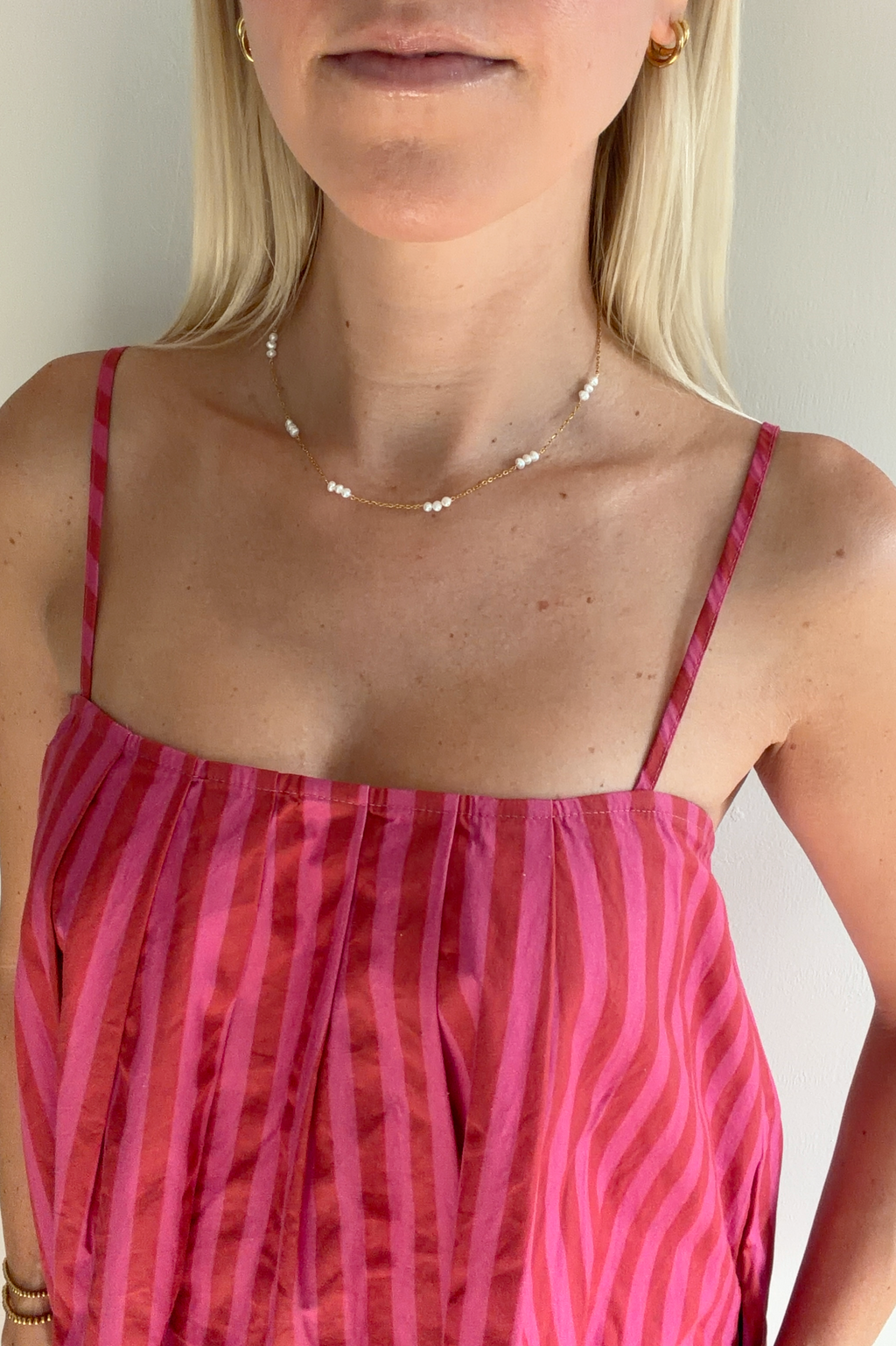 18k Gold Non Tarnish Multi Pearl Necklace 