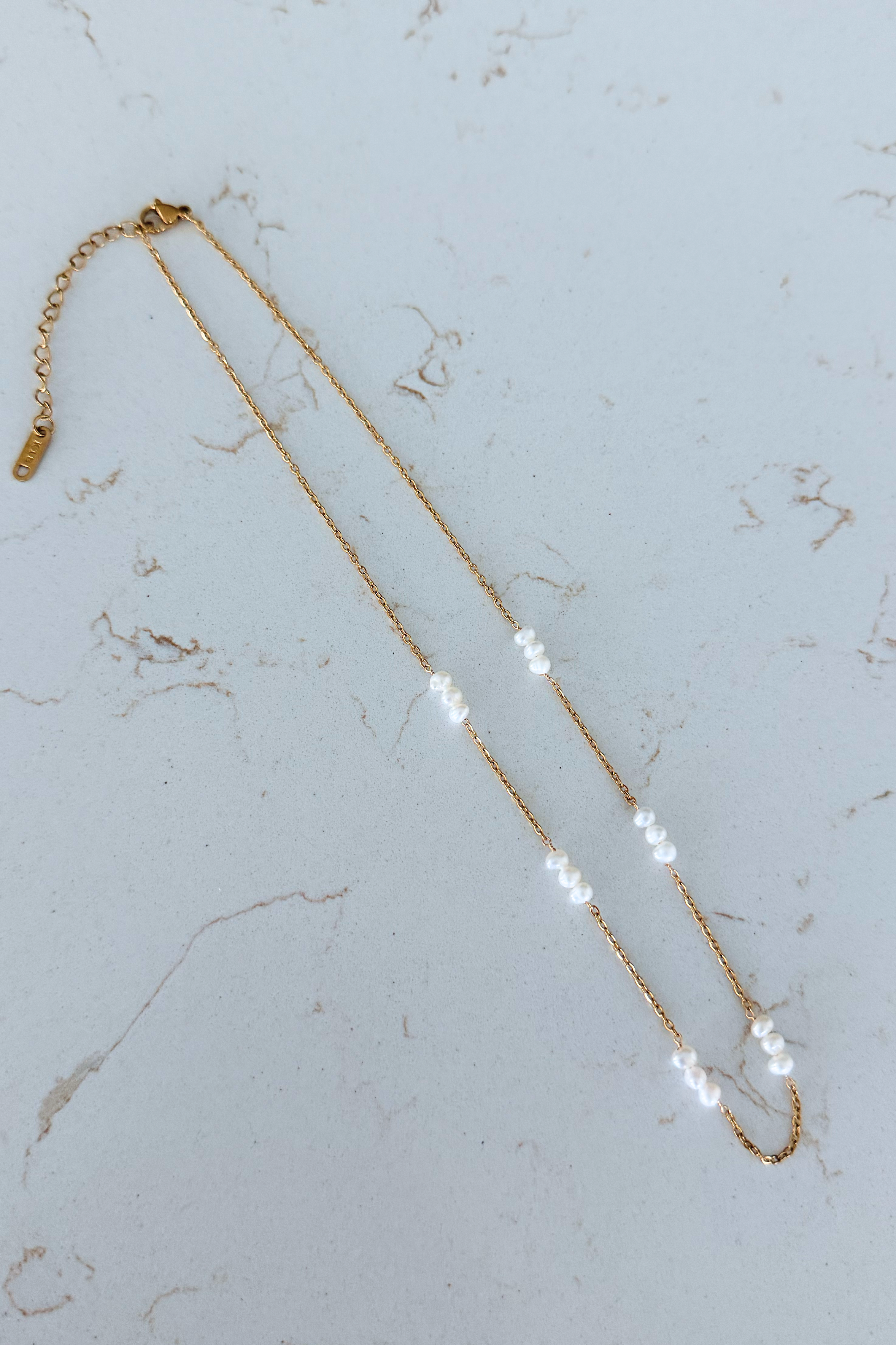 18k Gold Non Tarnish Multi Pearl Necklace 