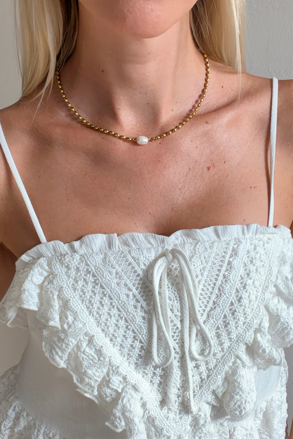18k Gold Non Tarnish Pearl Ball Necklace