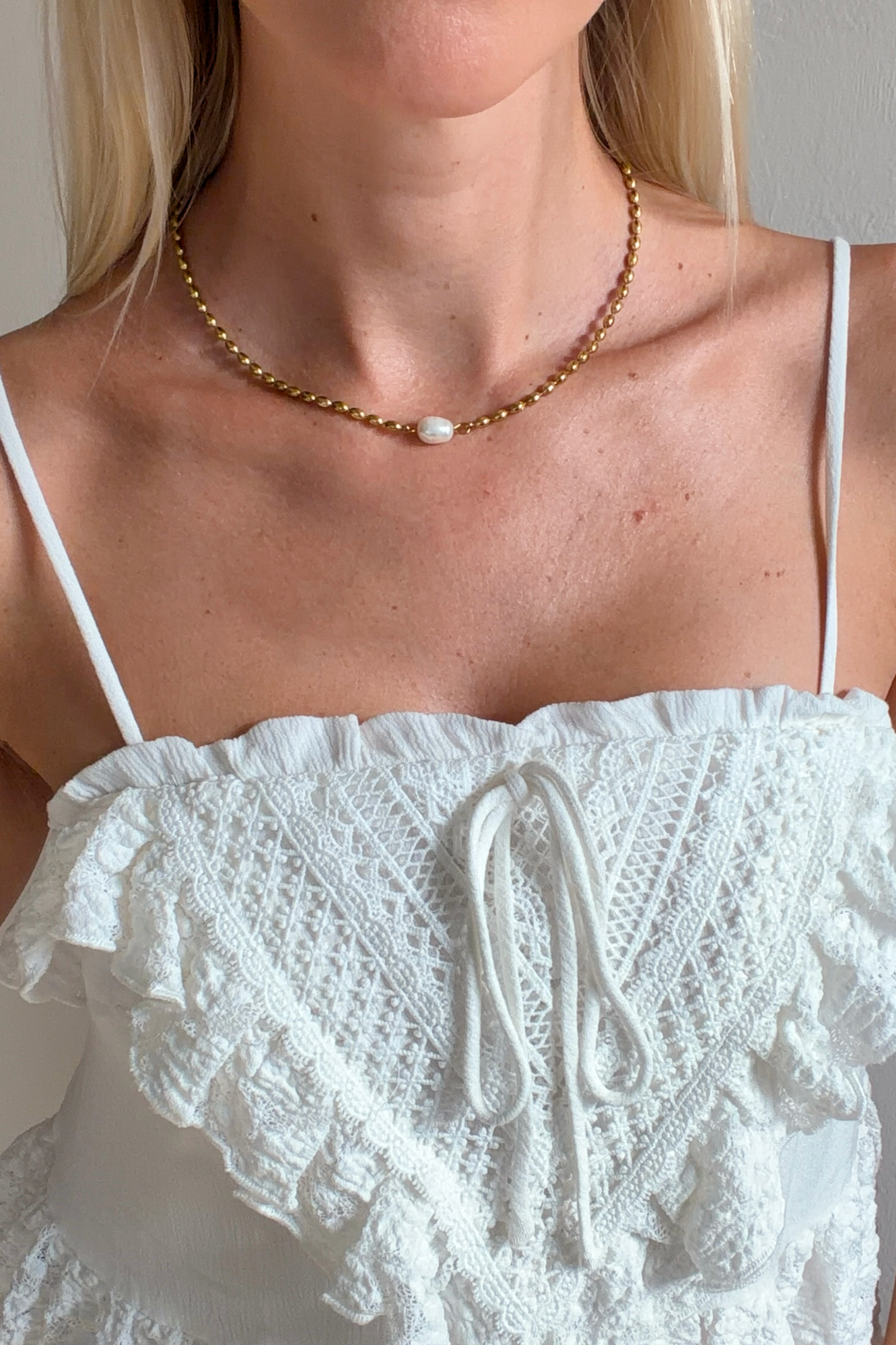 18k Gold Non Tarnish Pearl Ball Necklace
