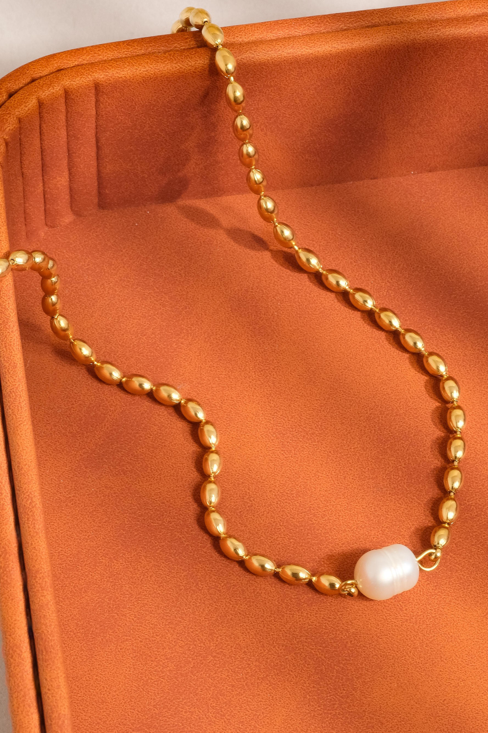 18k Gold Non Tarnish Pearl Ball Necklace