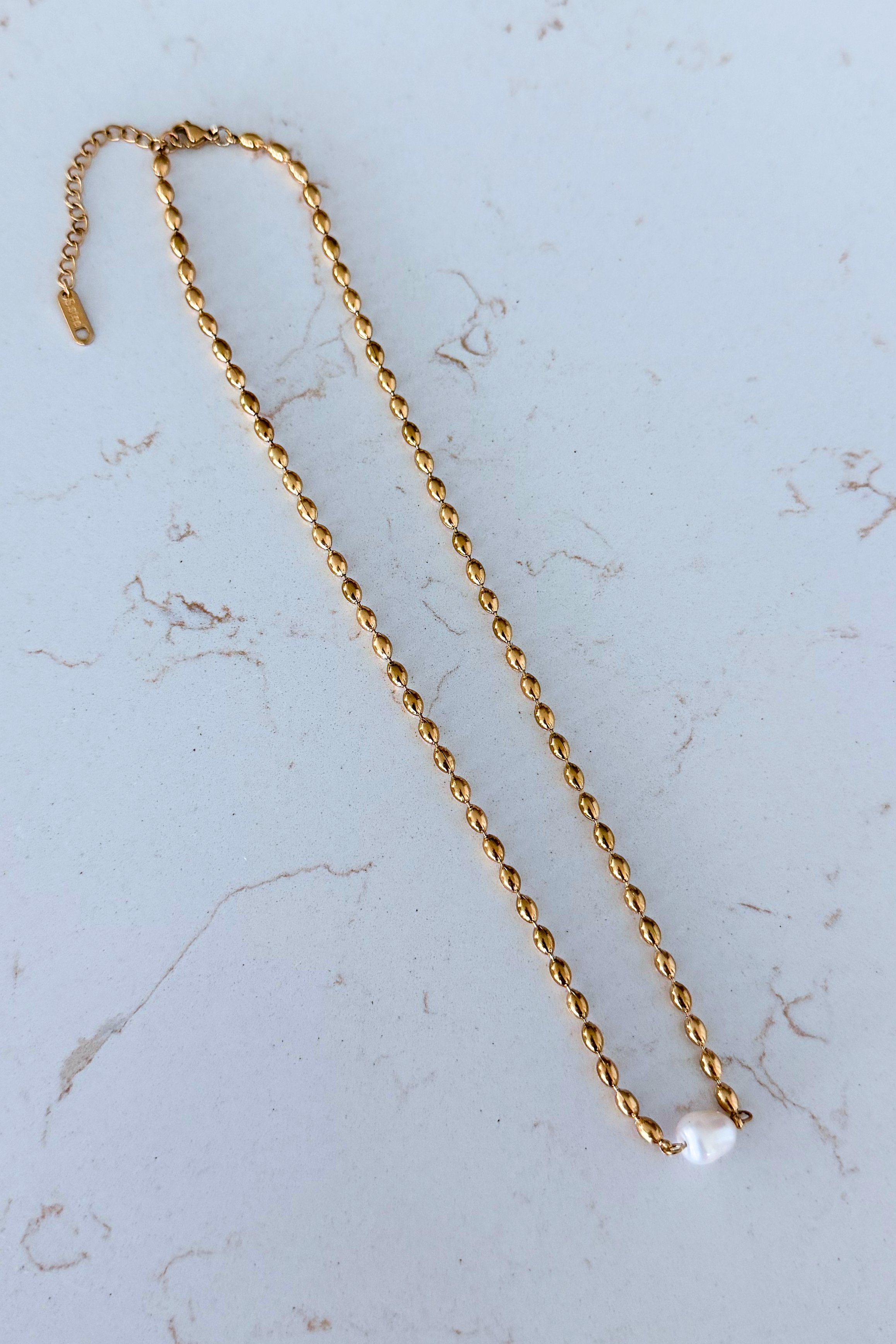 18k Gold Non Tarnish Pearl Ball Necklace