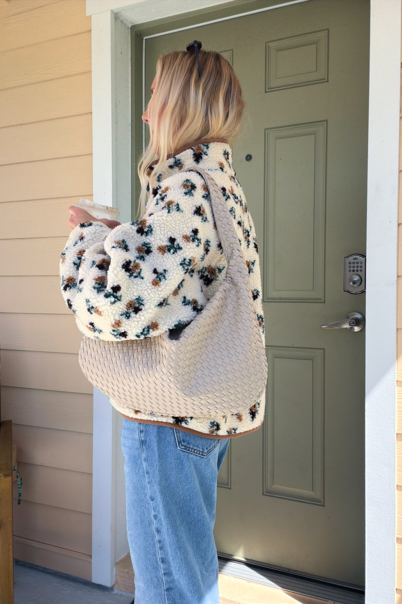 Beige Braided Hobo Shoulder Bag