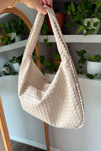 Beige Braided Hobo Shoulder Bag