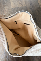 Beige Braided Hobo Shoulder Bag