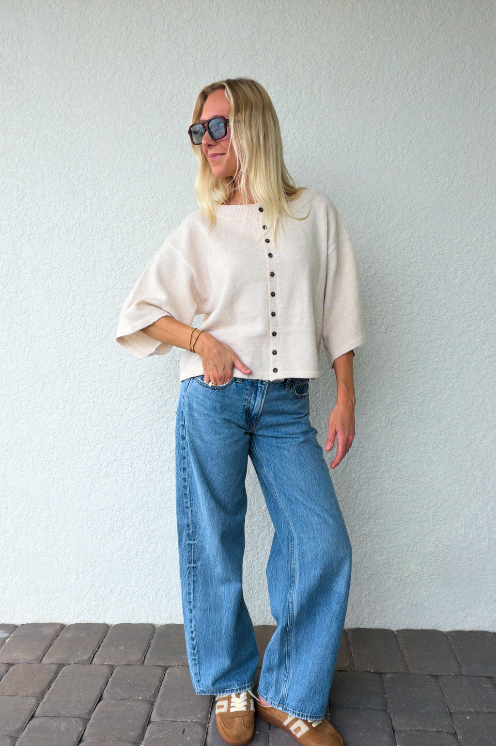 Beige Button Front Knit Cardigan