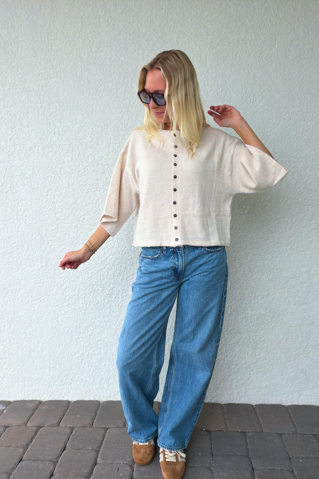 Beige Button Front Knit Cardigan