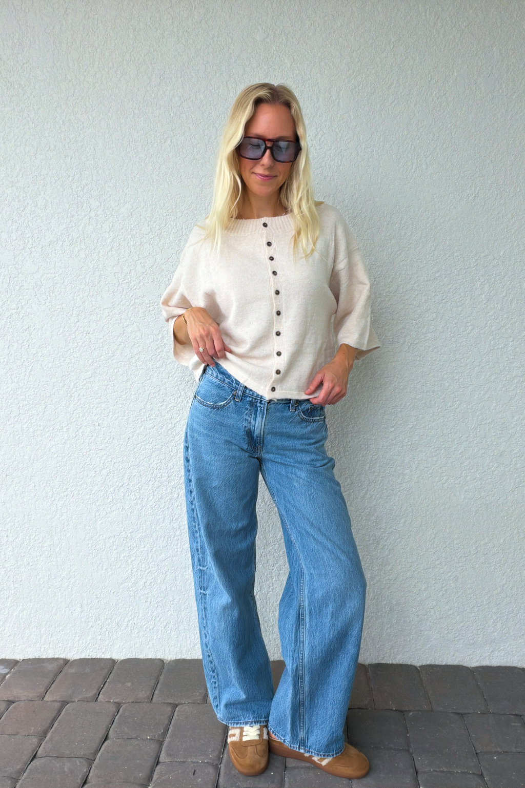 Beige Button Front Knit Cardigan