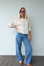 Beige Button Front Knit Cardigan