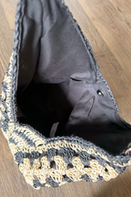 Black Patterned Straw Tote Bag