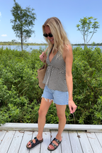 Black Stripe Jersey Knit Halter Neck Top