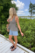 Black Stripe Jersey Knit Halter Neck Top