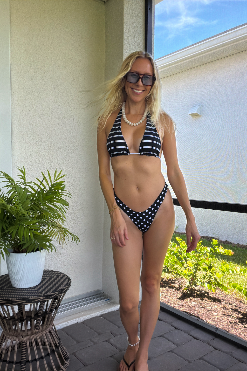 Black White Reversible Bikini Bottom Polka Dot Striped