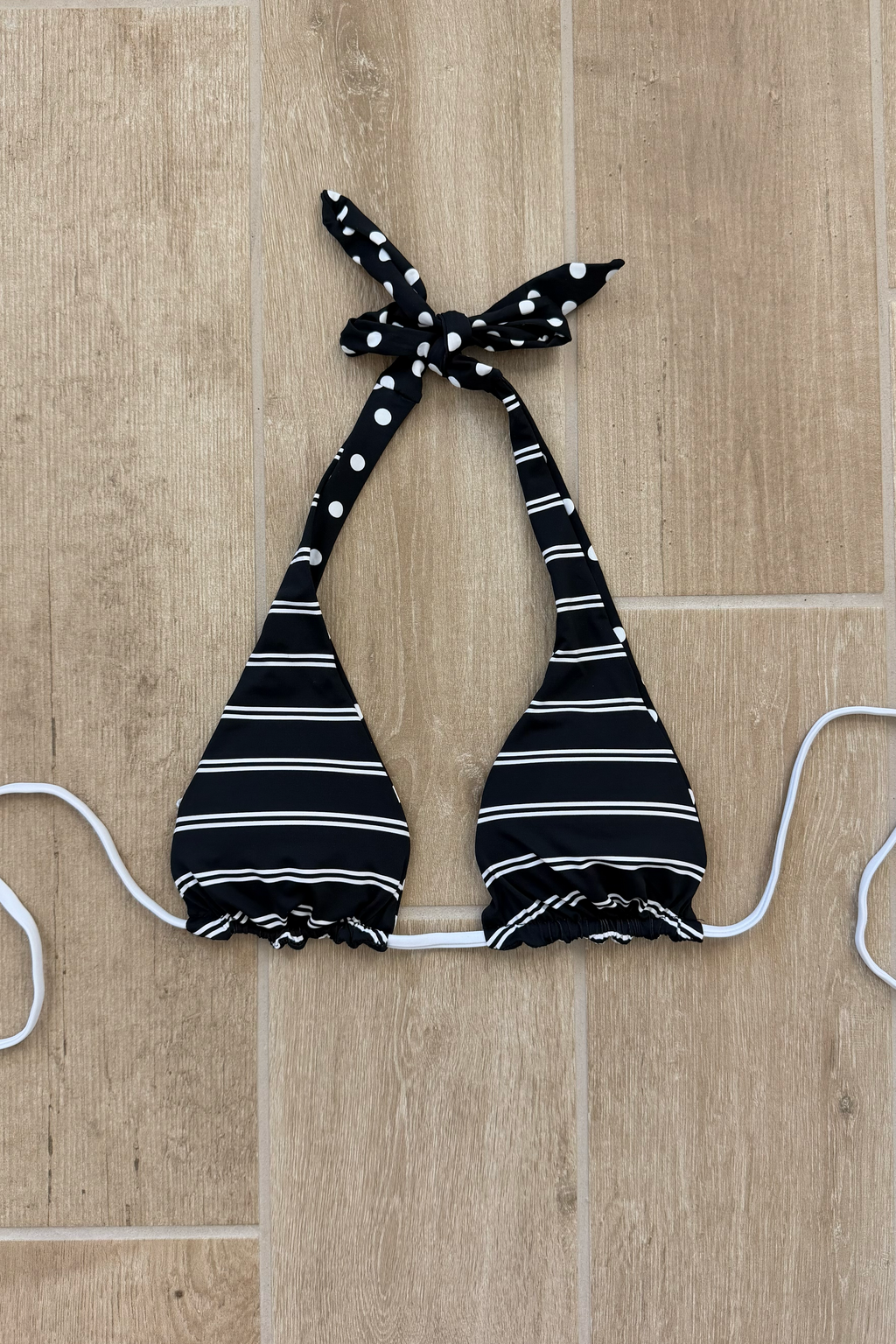 Black White Reversible Halter Bikini Top Polka Dot Striped