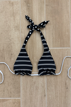 Black White Reversible Halter Bikini Top Polka Dot Striped