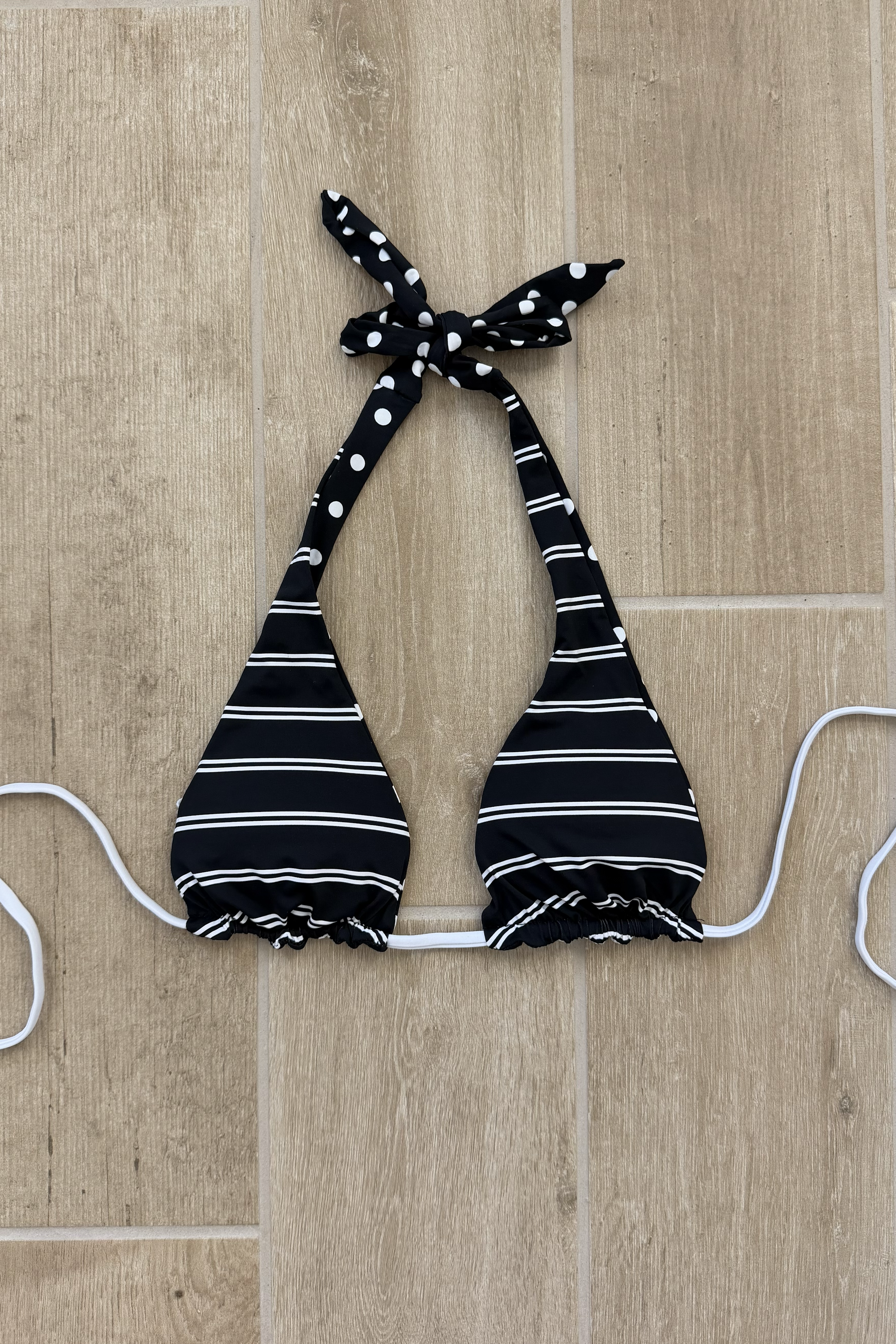 Black White Reversible Halter Bikini Top Polka Dot Striped