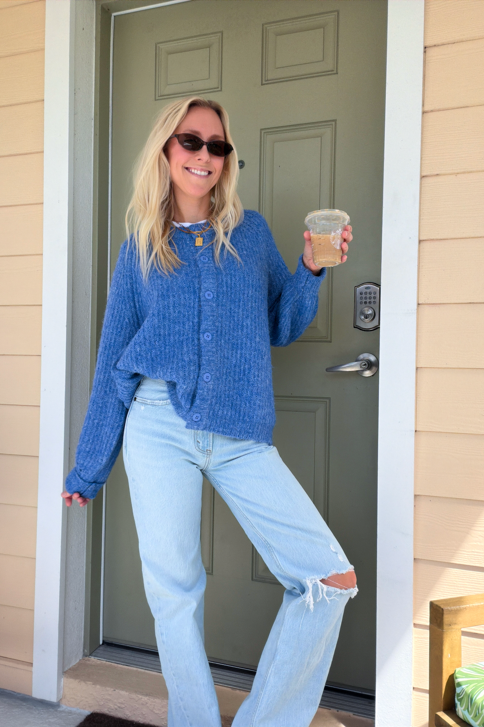 Blue Button Up Cardigan Sweater