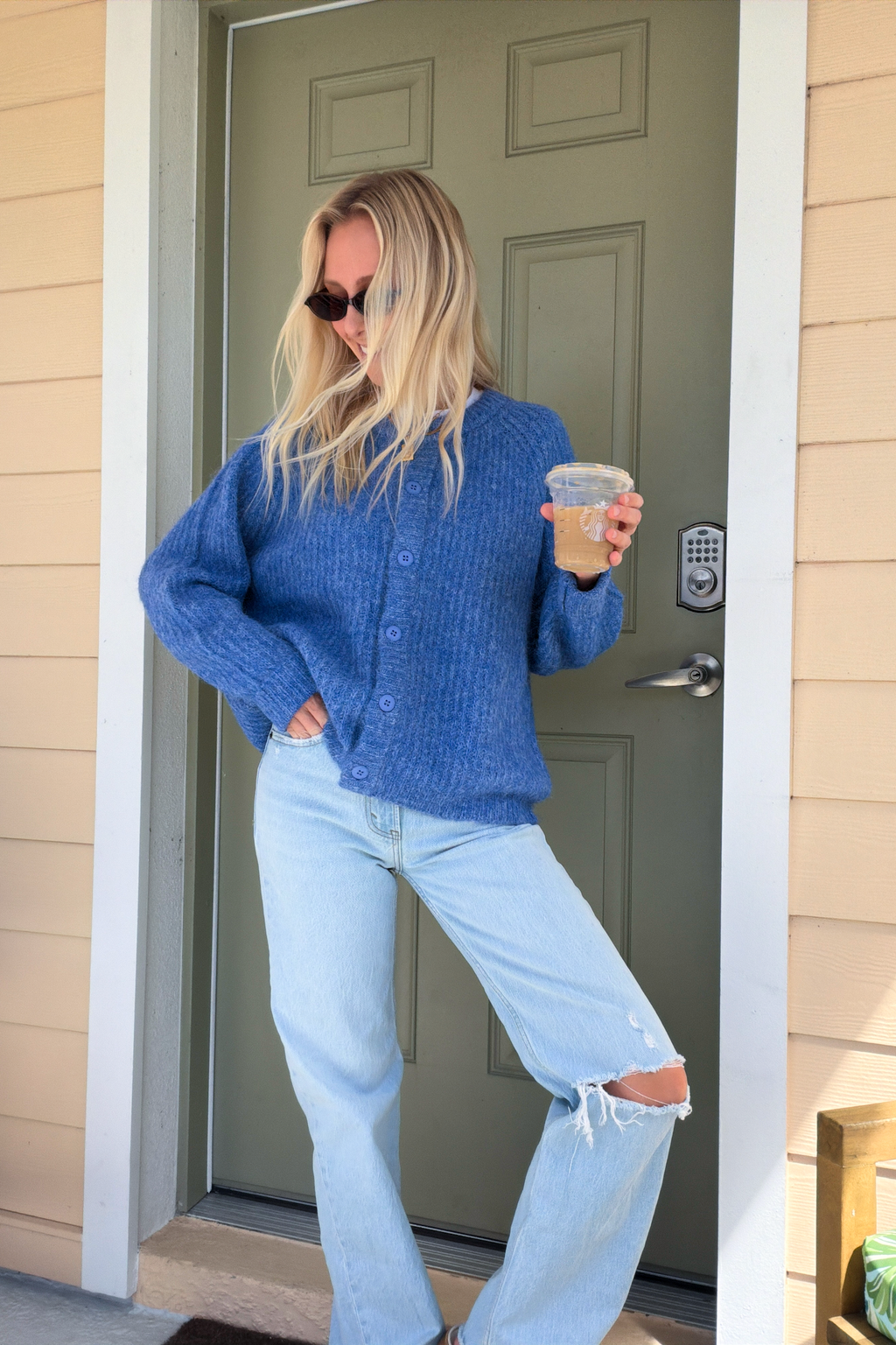 Blue Button Up Cardigan Sweater
