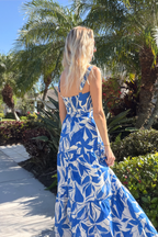 Blue Floral Tiered Cotton Maxi Dress