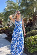 Blue Floral Tiered Cotton Maxi Dress
