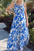 Blue Floral Tiered Cotton Maxi Dress