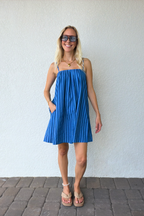 Blue Stripe Cotton Mini Dress