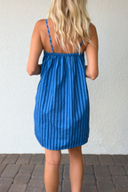 Blue Stripe Cotton Mini Dress