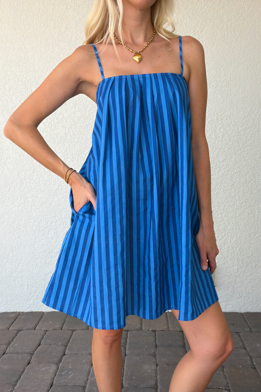 Blue Stripe Cotton Mini Dress