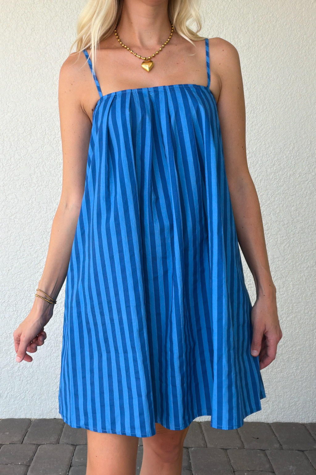 Blue Stripe Cotton Mini Dress