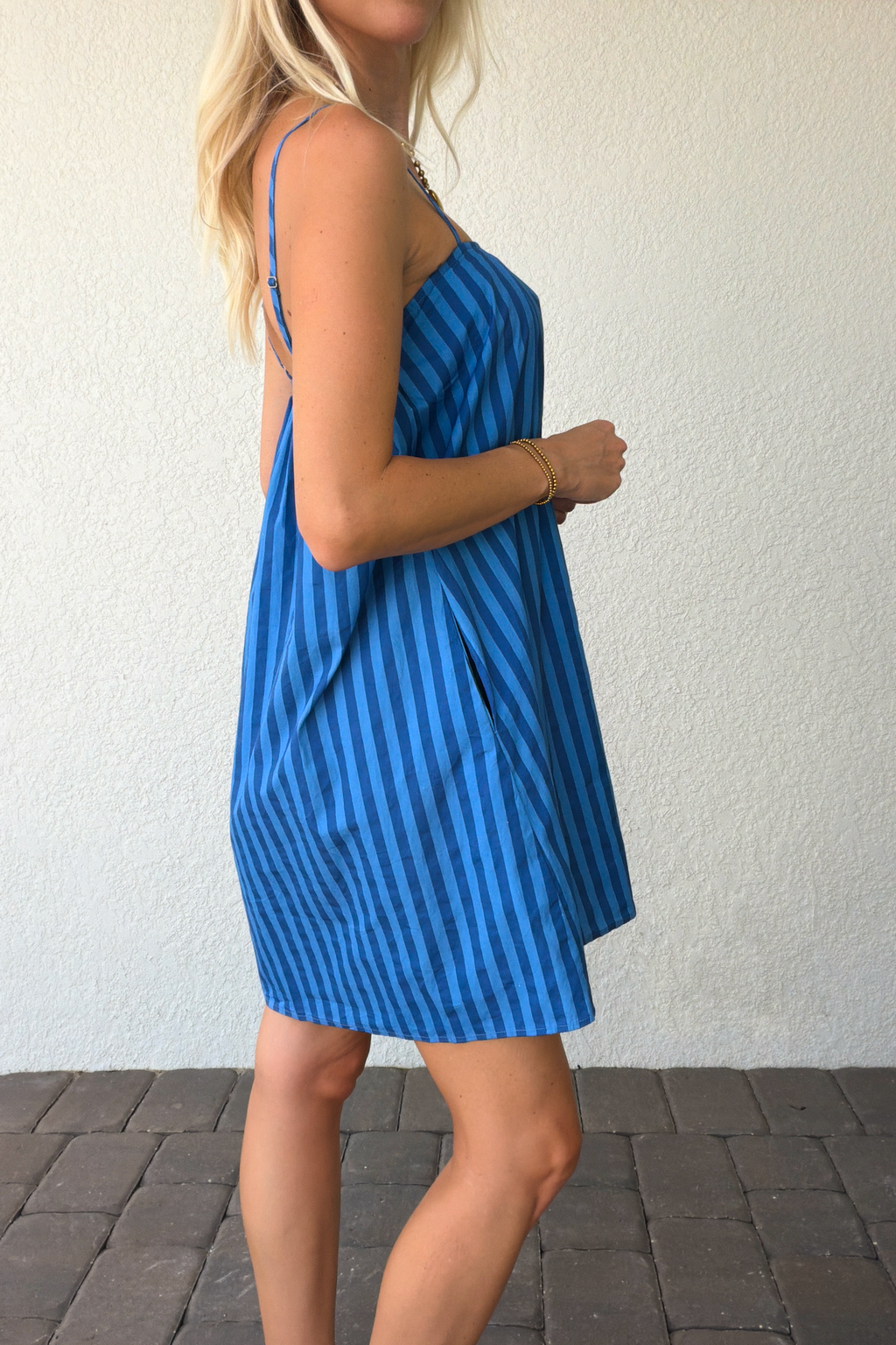 Blue Stripe Cotton Mini Dress